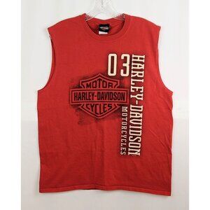 Harley-Davidson Red Sleeveless Shirt Plains PA Rommel Biker Style Motorcycle Top